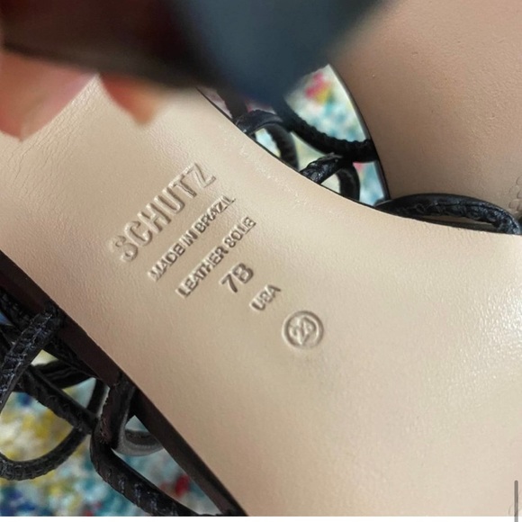 Schutz Black Strappy Square Toe Heyde Nappa Leather Sandal Heels Size 7 - Picture 3 of 5